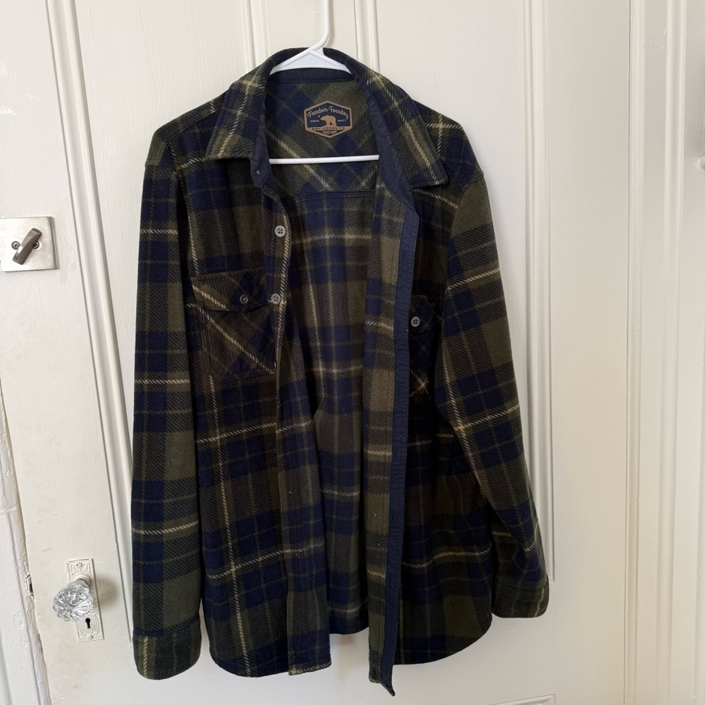 Olive Green & Navy Plaid Fleece Flannel